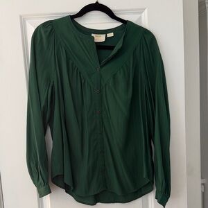 Maeve Deep Green Button-Up Blouse